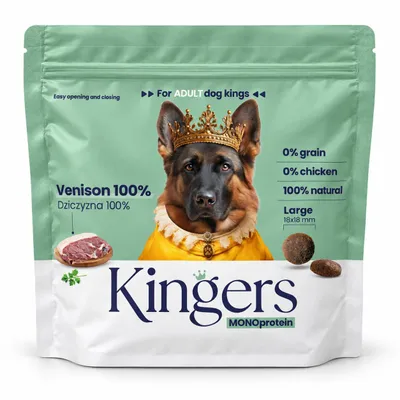 Zdjęcie produktu dla KINGERS Sarnina 2 kg karma sucha monobiałkowa dla średnich i dużych psów, Obraz wygenerowany przez AI