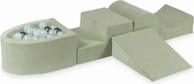 Zdjęcie produktu dla Piankowy plac zabaw ze skocznią i basenem Micro Velvet Soft Light Mint + 100 kulek: Masa perłowa, jasna mięta, metaliczny grafit