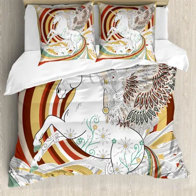 Produktbild von ABAKUHAUS Einhorn Bettbezug, Einhorn, Milbensicher Allergiker geeignet mit Kissenbezügen, 200 cm x 200 cm - 80 x 80 cm, Mehrfarbig