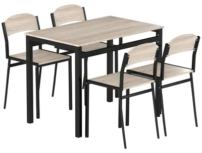 Image de Ensemble de salle à manger composé de 5 pièces : une table et 4 chaises. Couleur : chêne. Dimensions : 63 x 100 x 76,5 cm