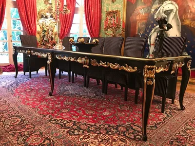 Produktbild von Pompöös by Casa Padrino Barock Luxus Esstisch mit Glasplatte Schwarz / Gold 350 x 120 x H. 80 cm - Pompööser Barock Esstisch designed by Harald Glööckler