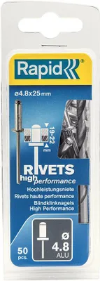 Produktbild von Rapid 5000392, Blindniete, Aluminium, Stahl, Edelstahl, RP10, RP40 Multi, RP60 Multi, RP100 Multi, RP150 Multi, 4,8 mm, 25 mm