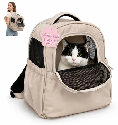 Image de Sac à dos pour animaux de compagnie, pour chiens et chats jusqu'à 4 kg - Respirant et pliable - Beige, taille S
