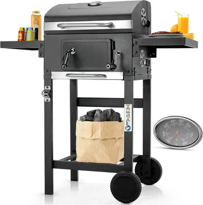 Immagine prodotto di Barbecue a carbone con coperchio - Barbecue a carbone - Autonomo - Acciaio inossidabile - Con carrello - Nero