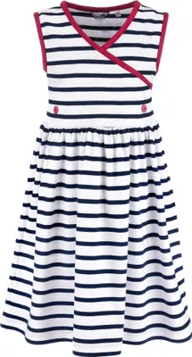 Produktbild von modAS Bretonisches Mädchenkleid Maritim - Streifenkleid Ringelkleid Kleid für Mädchen mit Streifen aus Baumwolle Größe 86 bis 92 in Weiß/Blau