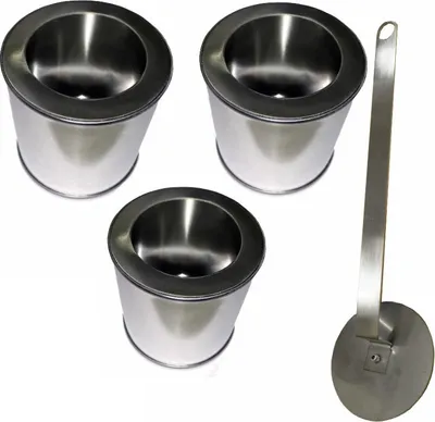 Produktbild von 3 Brennstoffdosen Weißblech 0,25 Liter + 3 Edelstahlsparplatten +  1 Flamenlöscher