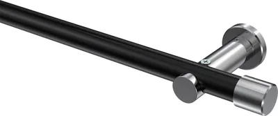 Produktbild von Interdeco Gardinenstange / Vorhangstange Schwarz / Chrom, Typ Platon Santo (Kappe) ohne Ringe, 20 mm Ø 1-läufig, 260 cm
