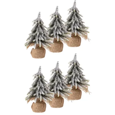 Produktbild von 6 x Künstlicher kleiner Tannenbaum mit Kunstschnee verziert H 20 cm WeihnachtsdekoTannenbaum - künstlicher Weihnachtsbaum (H 20 - Ø 12 cm) Christbaum