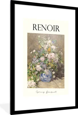 Produktbild von MuchoWow® Gerahmtes Poster Gemälde - Renoir - Frühlingsstrauß 60x90 cm - Poster mit Schwarzem Bilderrahmen Wandposter Rahmen Foto Bilder - Dekoration - Wandposter Wohnzimmer - Hochwertig
