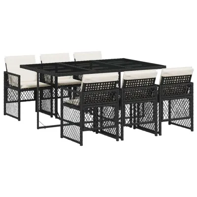 Obrázek produktu pro vidaXL 7dílný zahradní jídelní set s polštáři Black Poly Rattan
