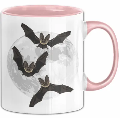 Produktbild von Halloween Tasse Geschenk Fledermäuse Vollmond Grafik Geschenkidee (Rosa)