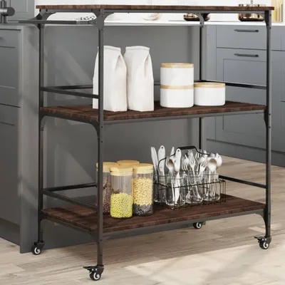 Obrázek produktu pro Kuchyňský vozík hnědý dubový vzhled 100,5x50x105 cm materiál na bázi dřeva