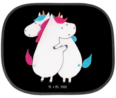 Produktbild von Mr. & Mrs. Panda Hitzeschutz Auto Einhörner Umarmen - Schwarz - Geschenk, Sonnenschutz für Autoscheiben, Freundin, autofenster, Einhorn, Sonnenblende, Unicorn, Familie
