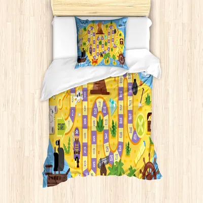 Produktbild von ABAKUHAUS Nursery Aktivität Mantele, Piraten-Schatz, Milbensicher Allergiker geeignet mit Kissenbezügen, 135 cm x 200 cm - 80 x 80 cm, Mehrfarbig