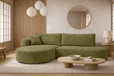 Produktbild von Kaiser Möbel Ecksofa mit Schlaffunktion und Bettkasten, Cordstoff Poso, Olive, Links, ROUND ONE OPEN XL
