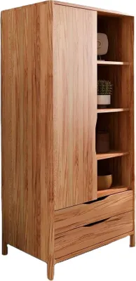 Produktbild von Kleiderschrank Swig 1-türig aus Kernbuche massiv geölt 95x188 mit 2 Schubladen