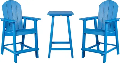 Produktbild von BELIANI Balkonset Blau Kunstholz 3-Teilig Quadratischer Balkontisch mit 2 Stühlen Muskoka Adirondack Stil Outdoor Terrasse Garten Ausstattung