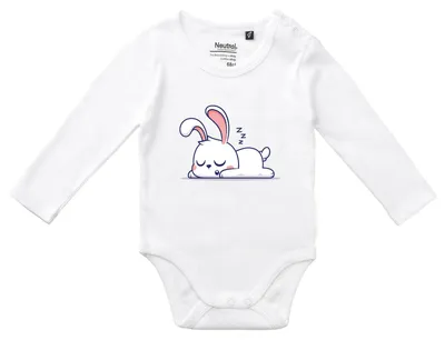 Produktbild von Huuraa Baby Body Hase Comic 68 White  Baumwolle Fairtrade Langarmbody Geschenkidee