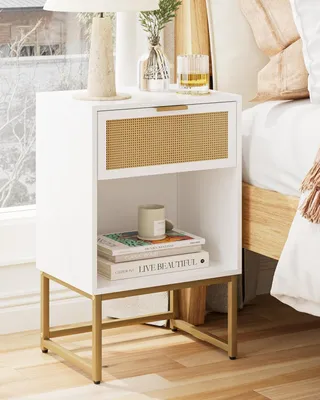 Image de Table de nuit Boho en rotin avec tiroir pour chambre et salon