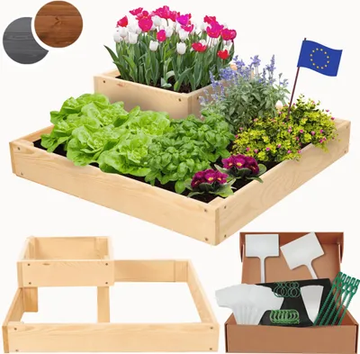 Produktbild von MODO24 Hochbeet Holz, Pflanzkasten, Massivholz, Kiefer, Kräuterbeet, Blumenkasten, Garten, Terrasse, 18x62x62 cm, Natur, ZP08