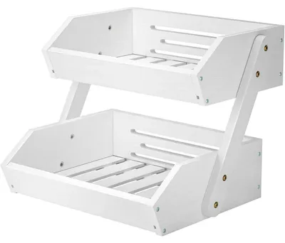 Immagine prodotto di Cesto per frutta in bambù, 2 ripiani, contenitore per frutta, portafrutta, scaffale per la cucina, bianco