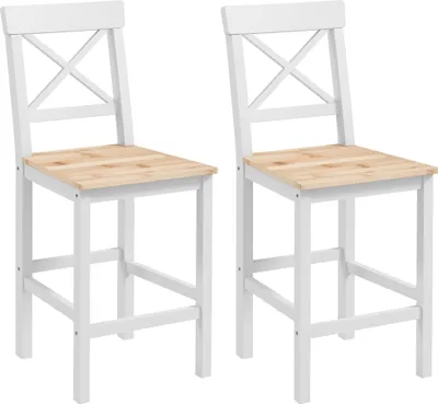 Produktbild von HOMCOM 2er-Set Barhocker, Sitzhöhe 60,2 cm, Küchenhocker aus Holz mit Rückenlehne und Fußstütze, Belastung 120 kg, für Esszimmer, Wohnzimmer, Natur und Weiß