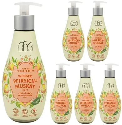 Produktbild von 6x fit milde Flüssigseife Weißer Pfirsich & Muskat vegan Spender 400ml