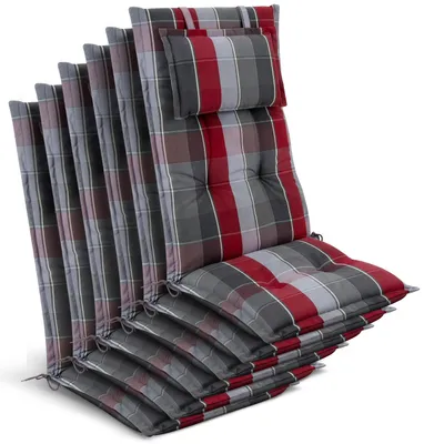Produktbild von Beautissu 6x Premium Hochlehnerauflage 120x50x7cm, Grau-Rot-Hellblau-Kariert