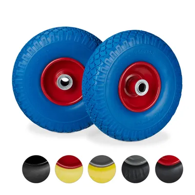 Obrázek produktu pro relaxdays Kola pro nákladní auta s pneumatikami modrá, červené ocelové ráfky, náprava 2,0 cm