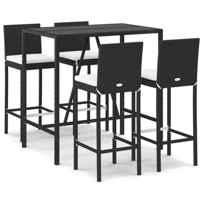 Image de vidaXL Ensemble bar de jardin 5 pièces avec coussins noir Poly rotin