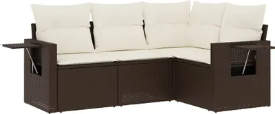 Produktbild von vidaXL 4-tlg. Garten-Sofagarnitur mit Kissen Braun Poly Rattan