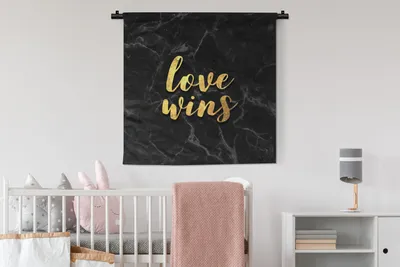Produktbild von MuchoWow® Wandteppich Wandbehang Zitat - Liebe - Marmor - Gold 90x90 cm Tapisserie Dekoration Wandtuch - Wandaufhänger