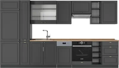 Produktbild von Küchenzeile Vicco Fame-Line Anthrazit-Gold Landhaus 355 cm , AP Eiche, Model 57165