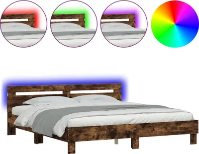 Obrázek produktu pro Rám postele s čelem a LED osvětlením kouřový dub 180 x 200 cm