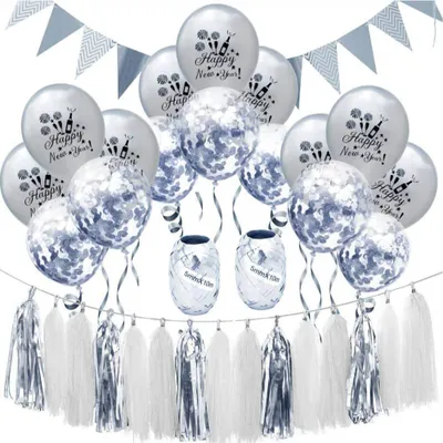 Produktbild von Oblique Unique Happy New Year Silvester Neujahr Party Feier Deko Set - silber weiß