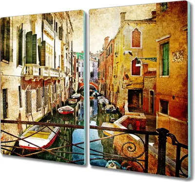 Produktbild von Coloray Kochplattenabdeckung Herdabdeckplatte 2x30x52 cm Hackbrett Schneidebrett Küchenbrett - Stadt Boote