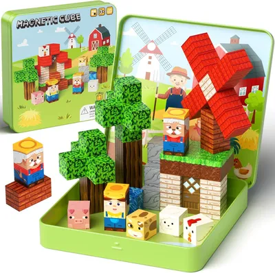 Produktbild von 49-teilig Magnetische Bausteine Reiseset für Kinder, magnetischer Würfel für Kleinkinder mit Eisenbox, Kreative Magnetbausteine STEM Lernspielzeug