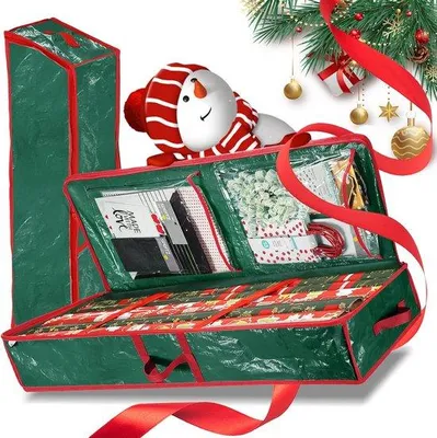Produktbild von Famanu Geschenkpapier Organizer 102x35x16 cm – Wasserdichte Aufbewahrungsbox mit Fächern – Grau