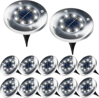 Immagine prodotto di Luce solare da giardino, acciaio inox, altezza 13,5 cm, diametro 11,5 cm, sensore crepuscolare, resistente alle intemperie IP44