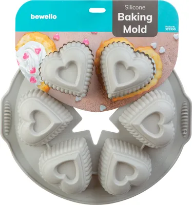 Produktbild von Bewello - Silikon-Backform Herzen – Cupcakes Muffin Silikon-Backform – Herz Schokolade Cupcakes – 28 x 25,7 x 4,5 cm