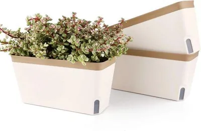 Productafbeelding van 27 cm kunststof plantenbak, oranje, met bewateringssysteem - Set van 3 - Rechthoekige bloempot voor binnen en buiten - Decoratie voor thuis en kantoor