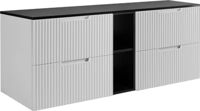 Image de RODAN | Meuble sous lavabo - Blanc et Noir - 140 cm - 4 Tiroirs Softclose - Façades rainurées - Armoire suspendue pour salle de bains
