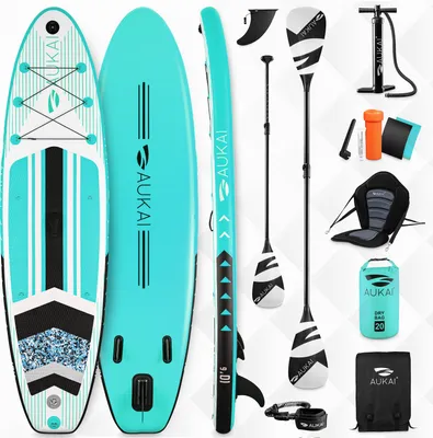 Produktbild von Stand Up Paddle Board 320cm 2v1 s kajakovým sedadlem SUP surfovací prkno nafukovací + pádlo a dvojité pádlo surfovací prkno - tyrkysové