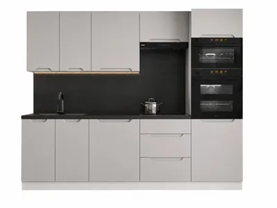 Produktbild von Küchenzeile – Küchenblock – Einbauküche – Komplettküche – Zivora – KS35-G260 – 260 cm – Hellgrau / Matt Ohne Arbeitsplatte & Elektrogeräte, KI-generiertes Bild
