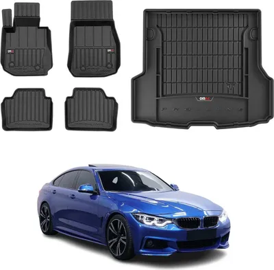 Immagine prodotto di Set tappetini e vaschetta portabagagli OMAC per BMW Serie 4 F36 2013-2017 in gomma nera 5x