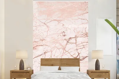 Produktbild von MuchoWow® Fototapete für Wohnzimmer oder Schlafzimmer Wandtapete Vinyl Motivtapete Marmor - Weiß - Rosa - 225x350 cm - Schlafzimmer tapete