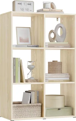 Produktbild von WOLTU Bücherregal mit 6 Würfeln, Standregal Würfelregal Aktenregal, 60x89,5x29 cm : Helle Eiche Farbe: Helle Eiche