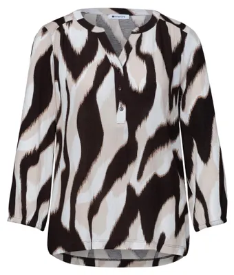 Produktbild von Street One printed mat-mix shirt w.button espresso brown 42