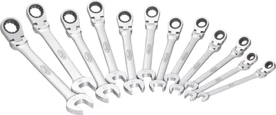 Immagine prodotto di VIGOR V2818 Set di chiavi combinate a cricchetto con cerniera ∙Profilo esagonale esterno, Profilo esagonale doppio esterno ∙ 8 - 19 ∙ Numero di utensili: 12