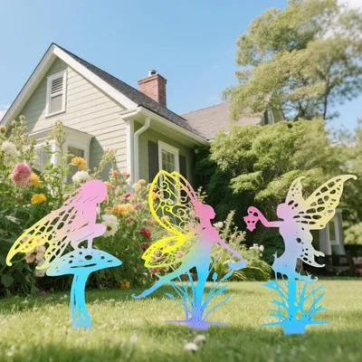 Image de Elzusha - Ensemble de 3 fées-fleurs en métal coloré pour la décoration de jardin